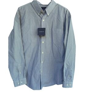 Croft & Barrow Mens Large Blue White Striped Button Down Shirt Easy Care NWT